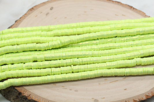 6mm Shimmer Lime Green Color Polymer Clay Disc Beads, Shiny Green Heishi Beads, African Disc Beads, Vinyl Heishi, Full Strand #704