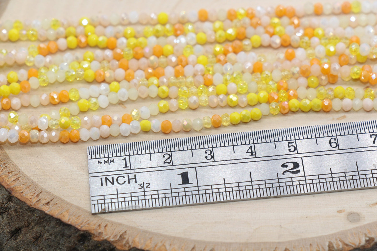 yellow 3 mm (6/0) glass seed beads mix, rocaille faceted, Full Strand