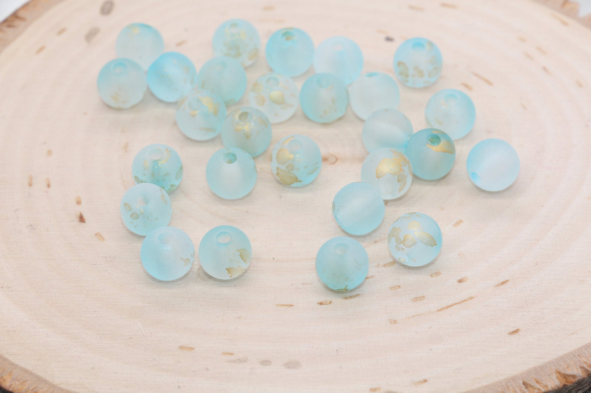 Matte Blue with Gold Specks Spray Painted Beads, Frosted Loose Beads, Bubblegum Beads, Chunky Beads, Bead for Bracelets, Size 9.5mm #3179