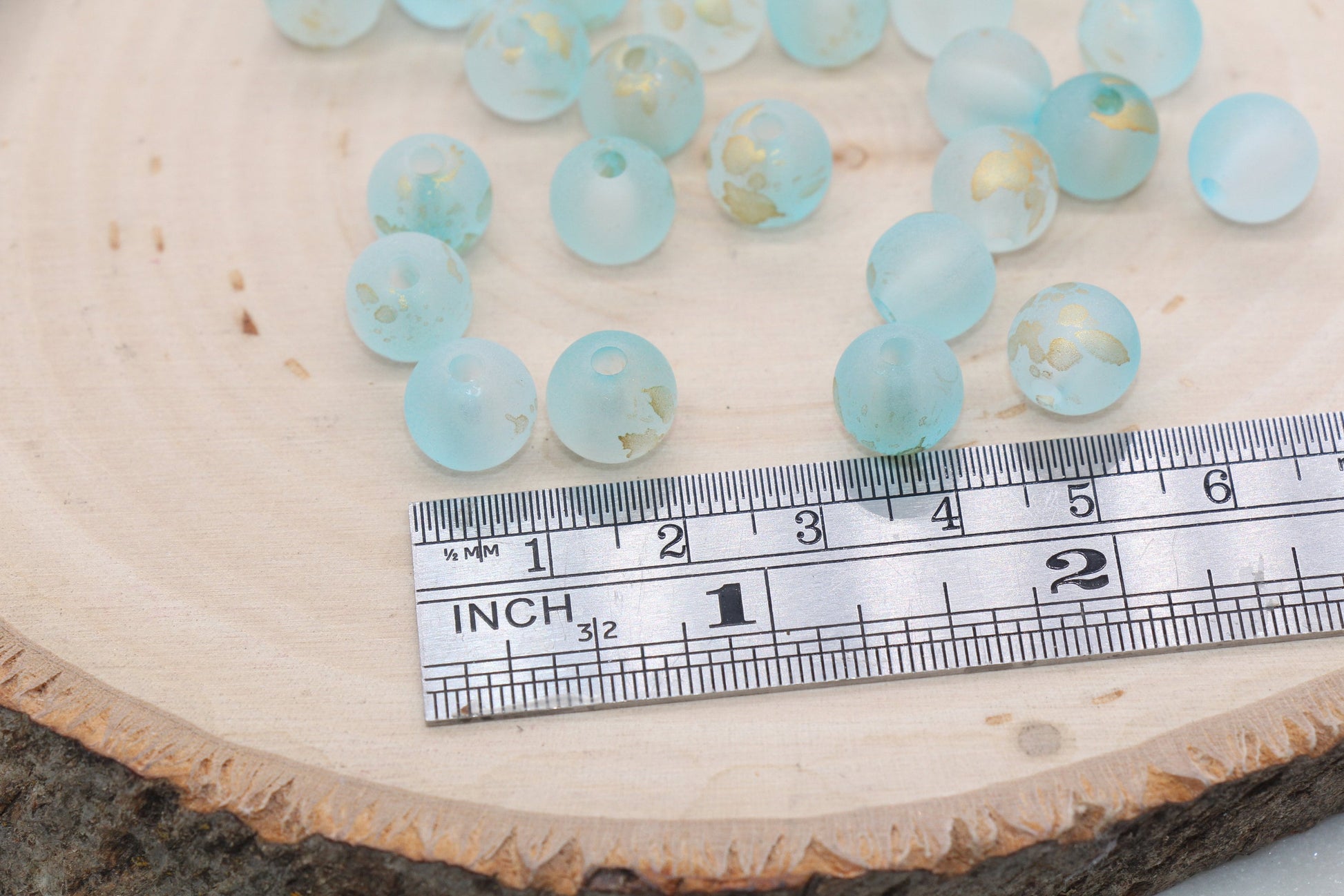 Matte Blue with Gold Specks Spray Painted Beads, Frosted Loose Beads, Bubblegum Beads, Chunky Beads, Bead for Bracelets, Size 9.5mm #3179