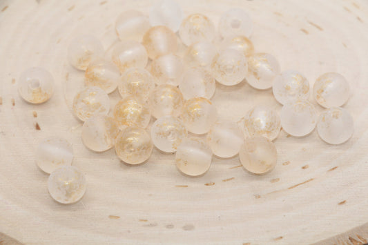 Matte Clear with Gold Specks Spray Painted Beads, Frosted Loose Beads, Bubblegum Beads, Chunky Beads, Bead for Bracelets, Size 9.5mm #3181