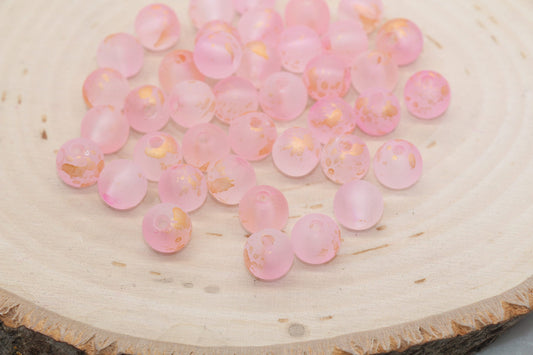 Matte Pink with Gold Specks Spray Painted Beads, Frosted Loose Beads, Bubblegum Beads, Chunky Beads, Bead for Bracelets, Size 9.5mm #3182