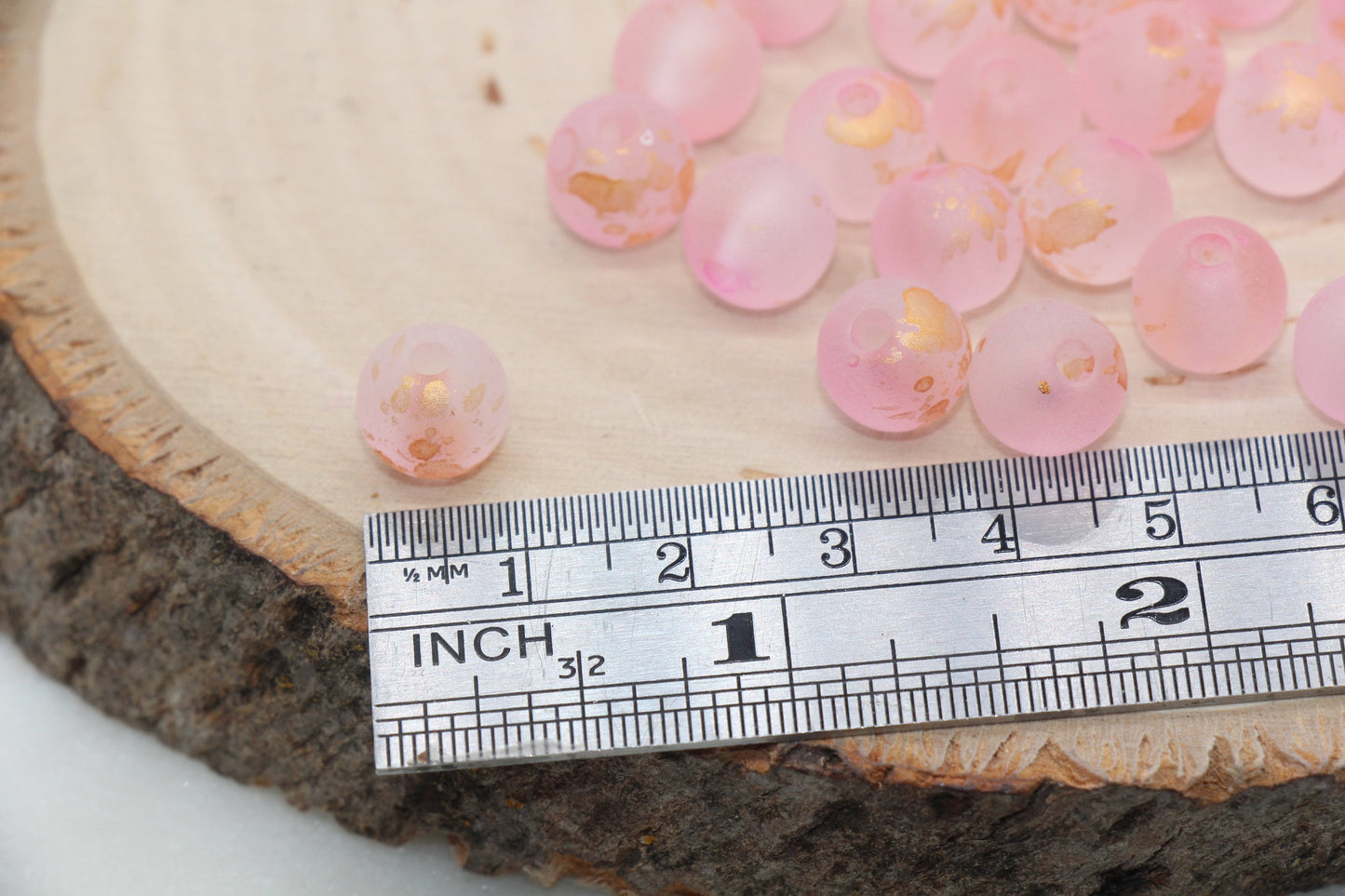 Matte Pink with Gold Specks Spray Painted Beads, Frosted Loose Beads, Bubblegum Beads, Chunky Beads, Bead for Bracelets, Size 9.5mm #3182