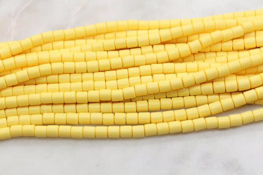 6mm Wide Column Chunky Polymer Clay Beads, Lemon Yellow Heishi Spacer Beads, Clay Tube Beads, Barrel Beads Heishi Beads #472