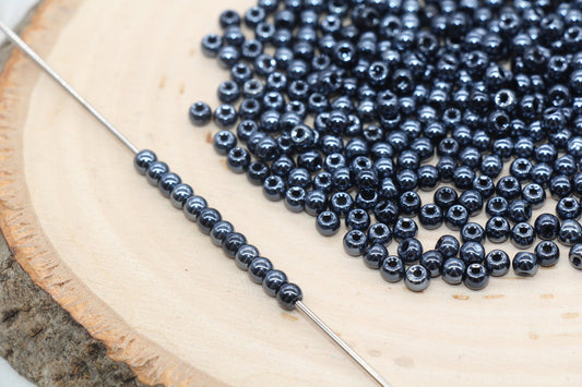 4mm dark gunmetal metallic round glass seed beads for bracelets and jewelry making