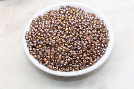 Gold with Peach Lining Ombre Glass Beads, 4mm Glass Round Seed Beads, Shiny Seed Beads, Beading Supplies, Beads for Bracelet #3195