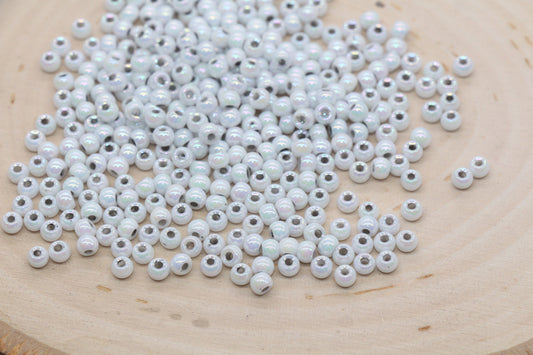 Iridescent Glass Seed Beads, 4mm Shiny Round Glass Seed Beads, Light Gray AB Opaque Seed Beads, Rocailles Beads, Beading Supplies #3219