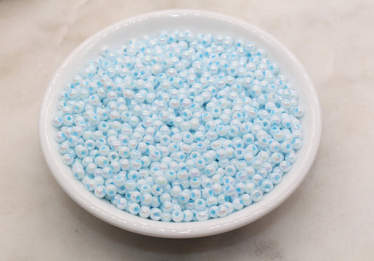 Iridescent Glass Seed Beads, 4mm Shiny Round Glass Seed Beads, Blue AB Opaque Seed Beads, Rocailles Beads, Beading Supplies #3222