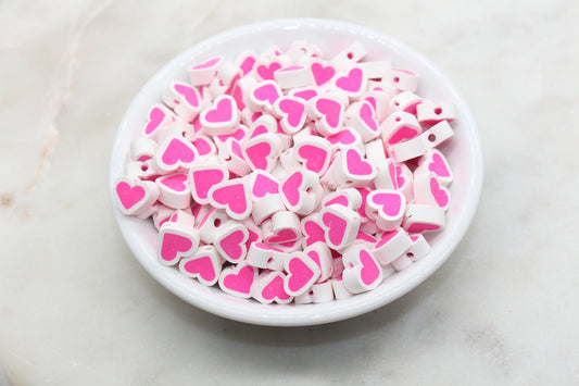 Pink Heart Polymer Clay Beads, Valentines Day Heart Shape Clay Round Beads, Loose Beads, Jewelry Beads, Beads for Bracelet #503