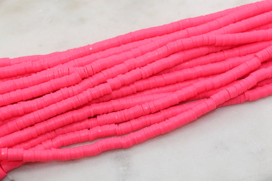6mm Pink Heishi Beads, Pink Polymer Clay Disc Beads, African Disc Beads, Wholesale Vinyl Heishi, Full Strand #470