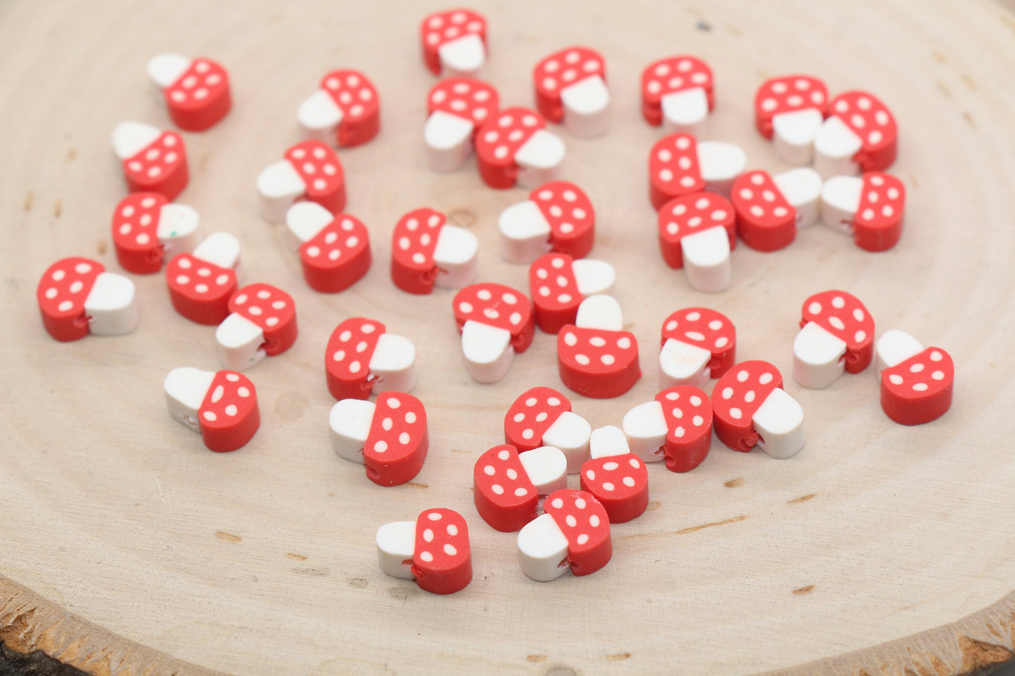 Red Mushroom Polymer Clay Beads, Kawaii Mushroom Clay Beads, Jewelry Beads, Beads for Bracelet #486