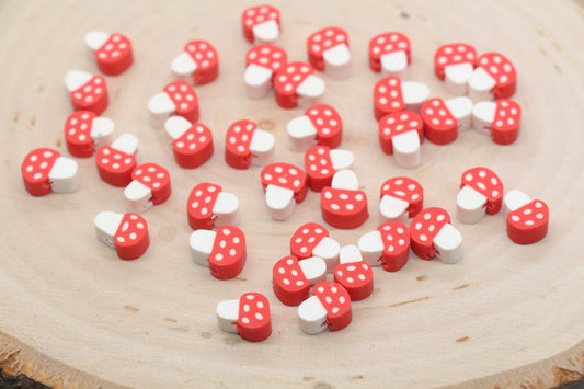 Red Mushroom Polymer Clay Beads, Kawaii Mushroom Clay Beads, Jewelry Beads, Beads for Bracelet #486