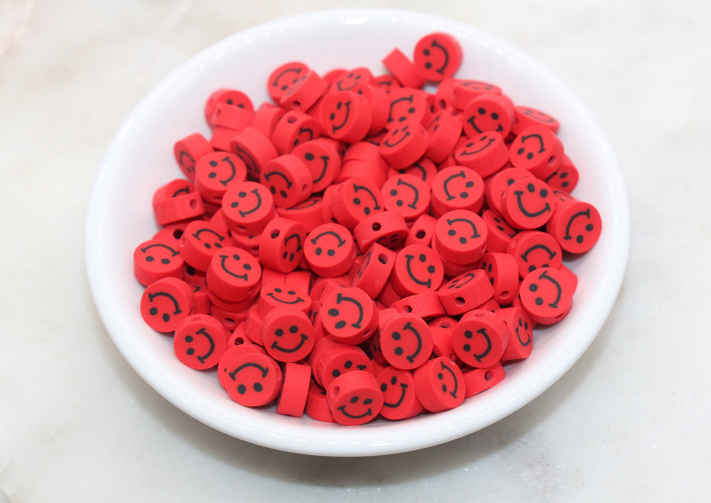 Red Smiley Face Polymer Clay Beads, Smiley Face Fimo Cane Beads, Happy Face Emoji Beads, Bead for Bracelet, Beading Supplies #487