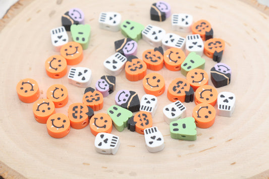 Mix Halloween Theme Beads, Halloween Polymer Clay Beads, Assorted Clay Beads, Ghost, Jack O Lantern, Skull Beads, Bead For Bracelet #532