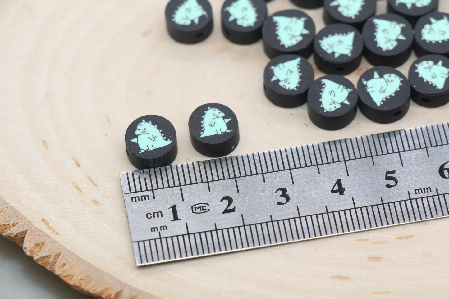 Kawaii Dinosaur Polymer Clay Beads, Green Dinosaur Round Shape Clay Beads, Jewelry Beads, Beads for Bracelet #555