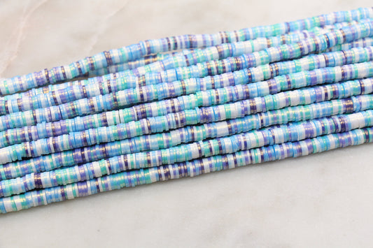 6mm Shimmer Mix Color Polymer Clay Disc Beads, Multicolor Blue Heishi Beads, African Disc Beads, Vinyl Heishi, Full Strand #369