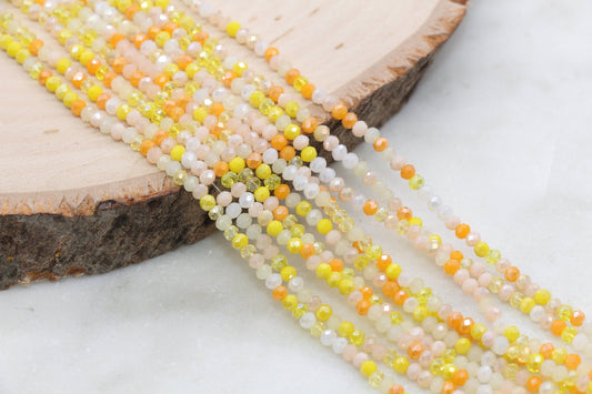 yellow 3 mm (6/0) glass seed beads mix, rocaille faceted, Full Strand