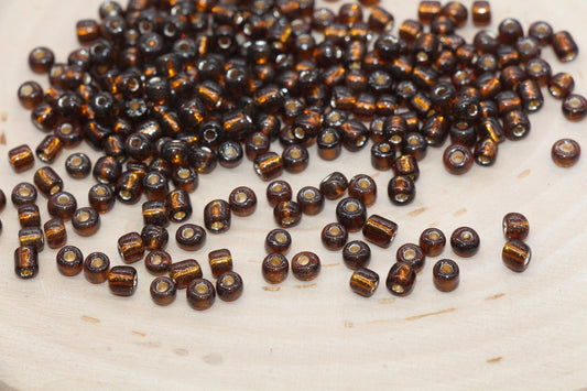 4mm brown transparent silver lined 6/0 glass seed beads for bracelets and jewelry making