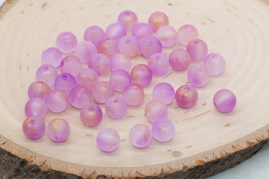 Matte Purple with Gold Specks Spray Painted Beads, Frosted Loose Beads, Bubblegum Beads, Chunky Beads, Bead for Bracelets, Size 9.5mm #3184