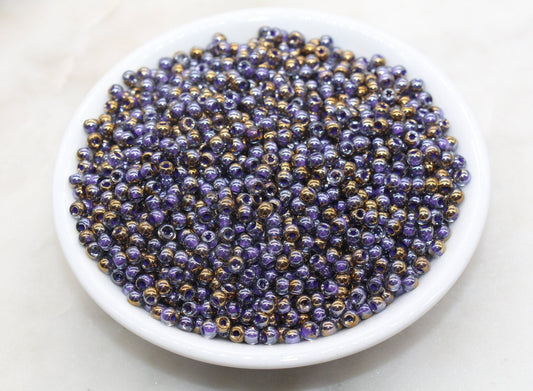 Gold with Purple Lining Ombre Glass Beads, 4mm Glass Round Seed Beads, Shiny Seed Beads, Beading Supplies, Beads for Bracelet #3197