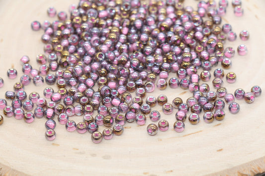 Gold with Pink Lining Ombre Glass Beads, 4mm Glass Round Seed Beads, Shiny Seed Beads, Beading Supplies, Beads for Bracelet #3202