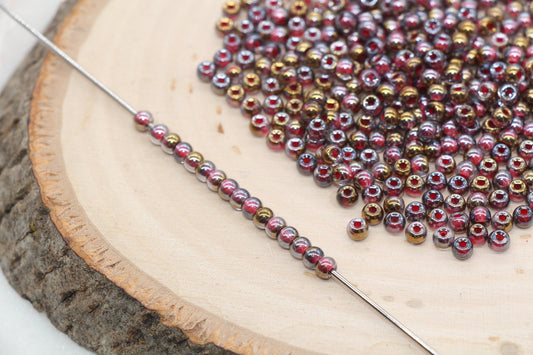 Gold with Red Lining Ombre Glass Beads, 4mm Glass Round Seed Beads, Shiny Seed Beads, Beading Supplies, Beads for Bracelet #3201