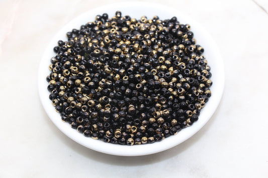 Gold and Black Ombre Glass Beads, 4mm Glass Round Seed Beads, Shiny Seed Beads, Beading Supplies, Beads for Bracelet #3210