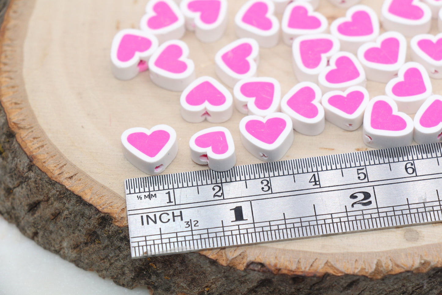 Pink Heart Polymer Clay Beads, Valentines Day Heart Shape Clay Round Beads, Loose Beads, Jewelry Beads, Beads for Bracelet #503