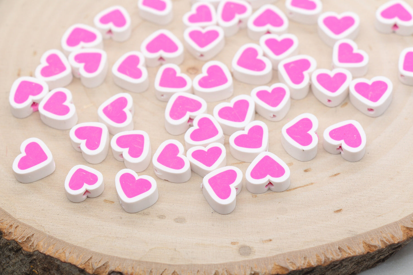 Pink Heart Polymer Clay Beads, Valentines Day Heart Shape Clay Round Beads, Loose Beads, Jewelry Beads, Beads for Bracelet #503