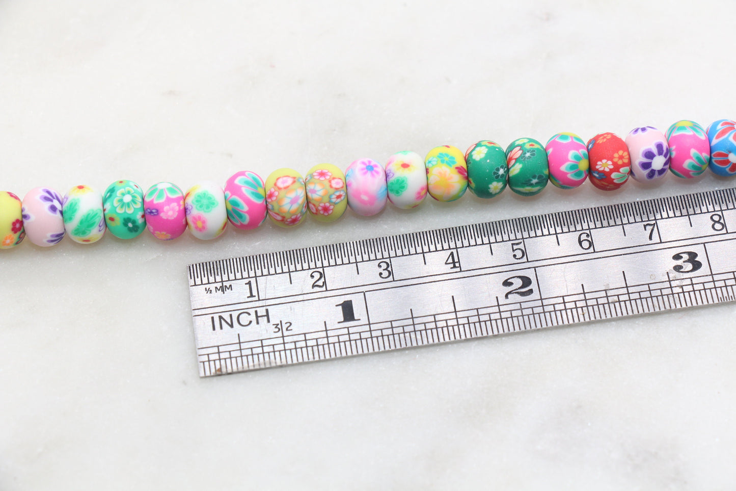 Flower Polymer Clay Beads, Rondelle Multicolor Flower Beads, Floral Clay Beads, Beads for Bracelets, Kids Craft Beads, Full Strand, #345