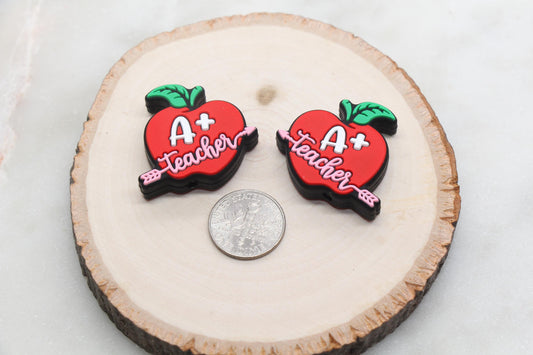 A+ Teacher Apple Silicone Focal Beads, Teacher Silicone Beads, School Silicone Beads, Silicone Loose Beads, Teacher Focal Beads #587