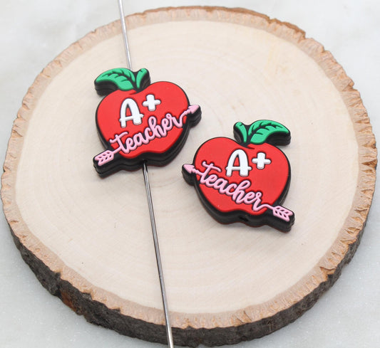 A+ Teacher Apple Silicone Focal Beads, Teacher Silicone Beads, School Silicone Beads, Silicone Loose Beads, Teacher Focal Beads #587