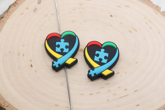 Autism Heart Puzzle Piece Silicone Focal Beads, Focal Beads, Chunky Beads, Silicone Loose Beads, Beadble Pen Beads #602