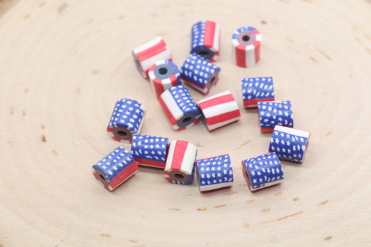 Tube Shape Patriotic American Flag Clay Beads, United States Flag Polymer Clay Beads, US Flag Beads, Tube Shape Clay Beads #530