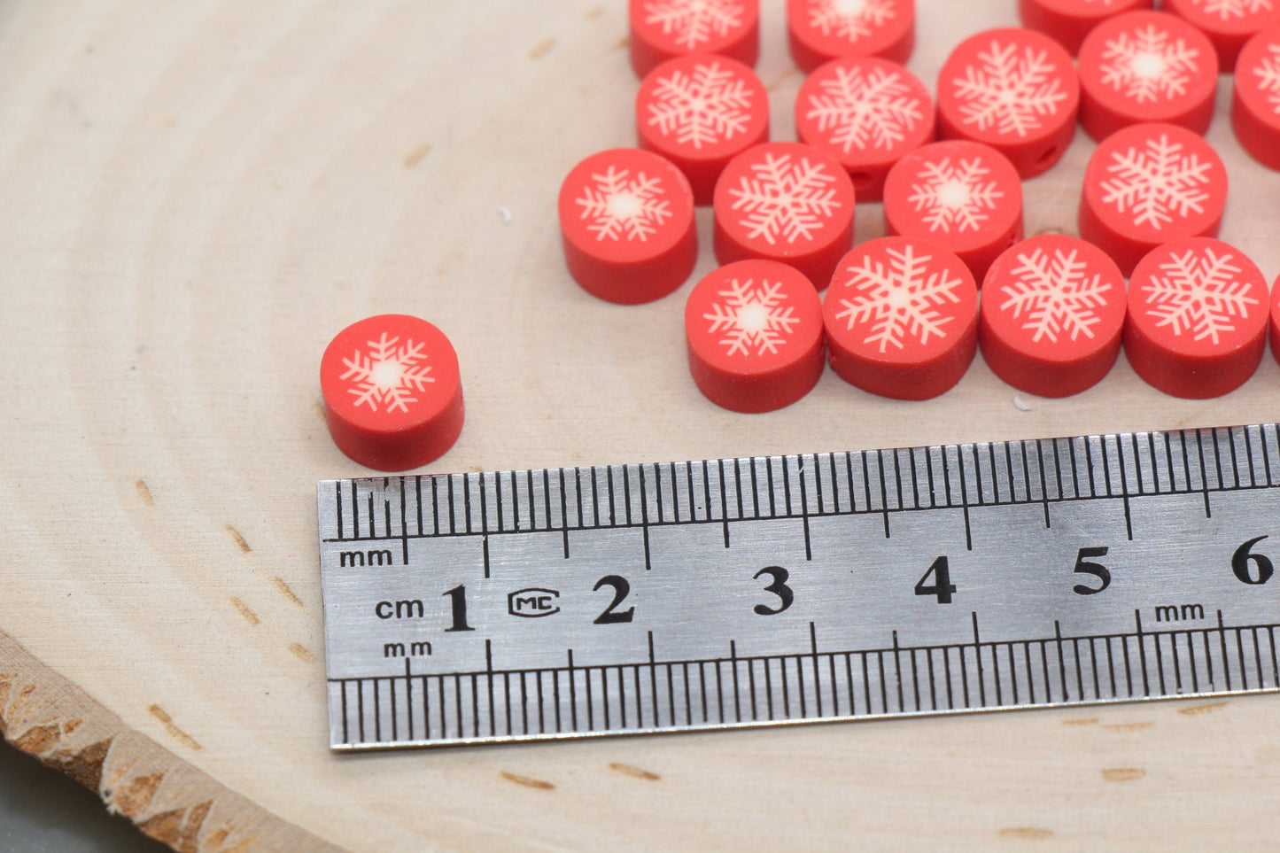 Snowflake Polymer Clay Beads, Round Snow Clay Beads, Winter Themed Clay Beads, Holiday Themed Beads, Jewelry Beads, Beads for Bracelet #549