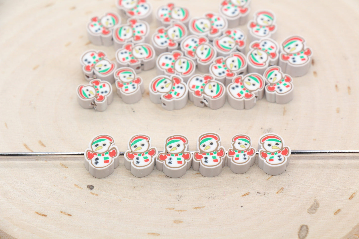 Snowman Clay Beads, Winter Themed Clay Beads, Christmas Snowman Polymer Clay Beads, Clay Jewelry Beads, Beads for Bracelet #553