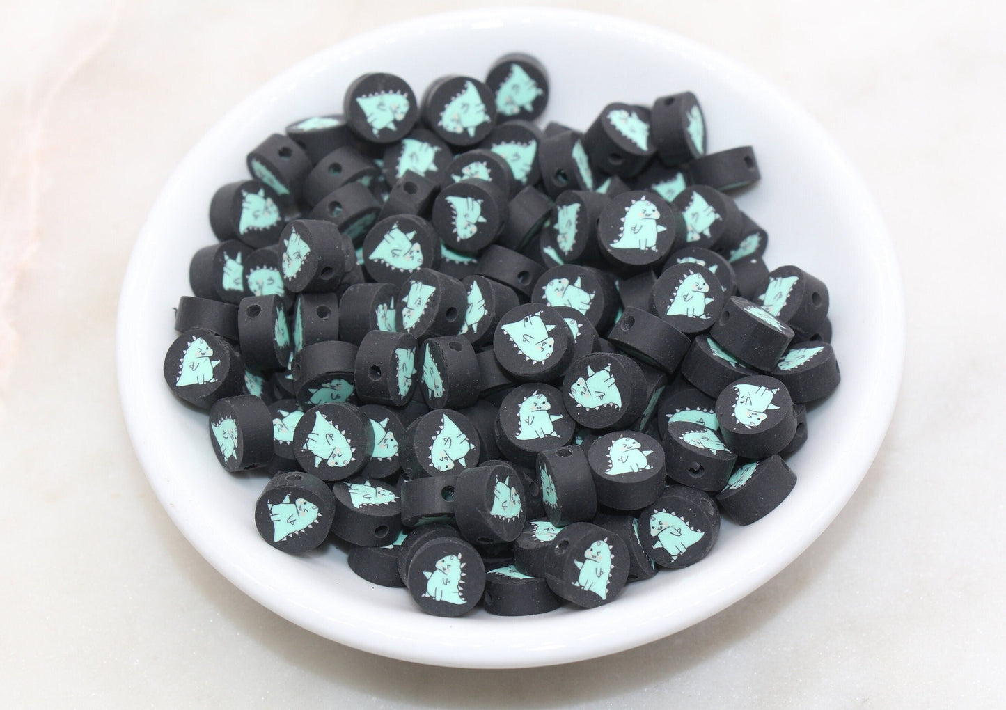 Kawaii Dinosaur Polymer Clay Beads, Green Dinosaur Round Shape Clay Beads, Jewelry Beads, Beads for Bracelet #555