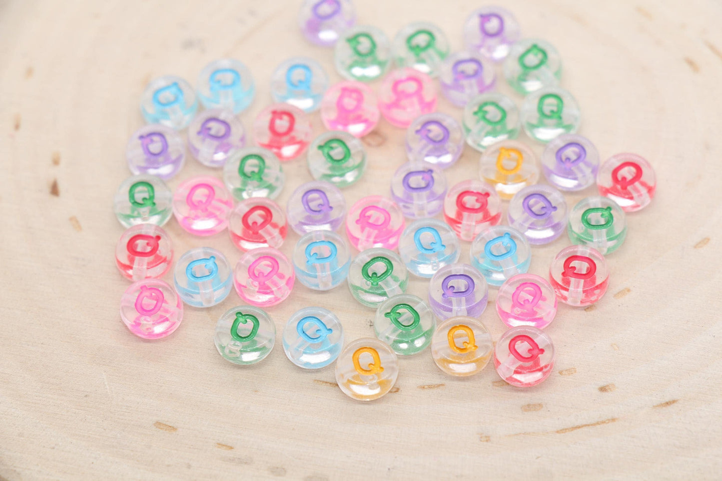 Letter Q Alphabet Beads, Transparent Beads with Mix Color Letters, Individual Letter Beads, Name Initial Beads, Beads for Bracelet, Size 7mm