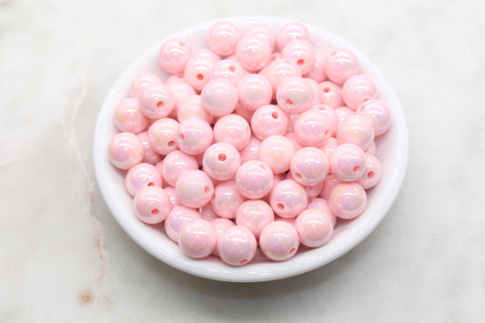 11.5mm Pink AB Gumball Beads, Iridescent Acrylic Loose Beads, Solid Bubblegum Beads, Chunky Beads, Glossy Smooth Round Plastic Beads #468