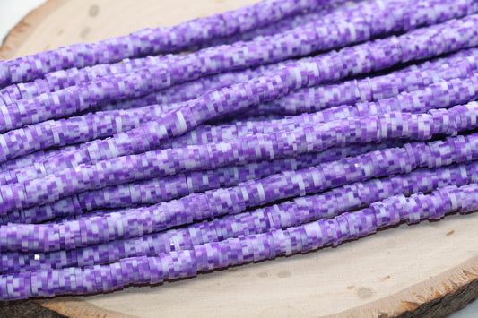 6mm Purple Speckled Heishi Beads, Mix Color Polymer Clay Disc Beads, African Disc Beads, Vinyl Heishi, 16 inch Strand #512