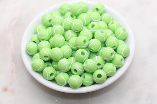 Tennis Ball Beads, Green Tennis Beads, School Sport Ball Beads, Round Bubblegum Beads, Chunky Beads, Bracelet Beads #3246