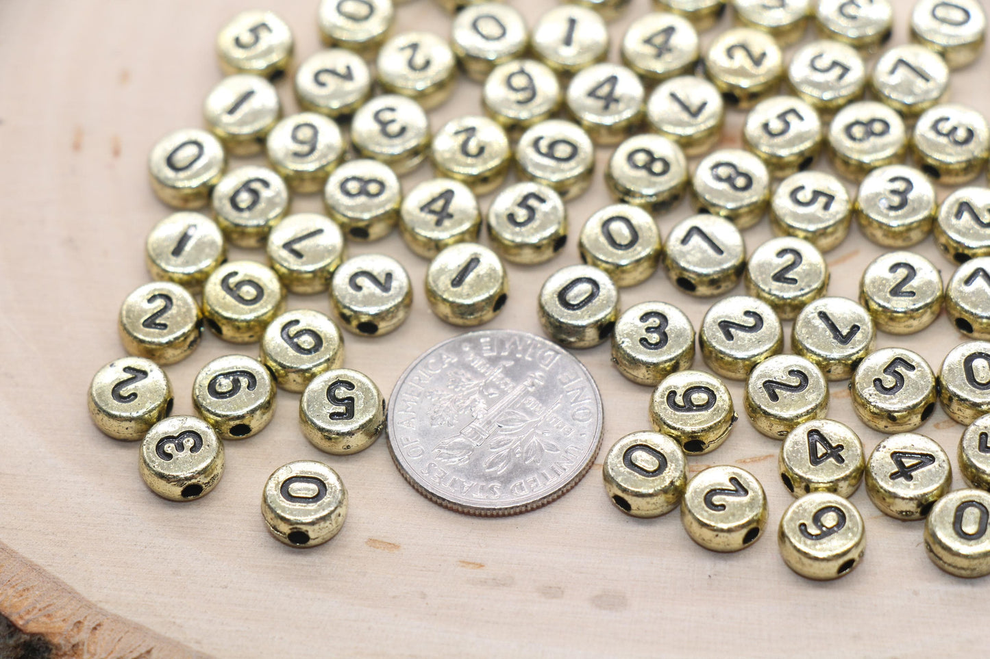 Antique Gold Number Beads, Mix Number Beads, Plastic Mix Number Beads, Round Number Beads, Size 7mm #3265