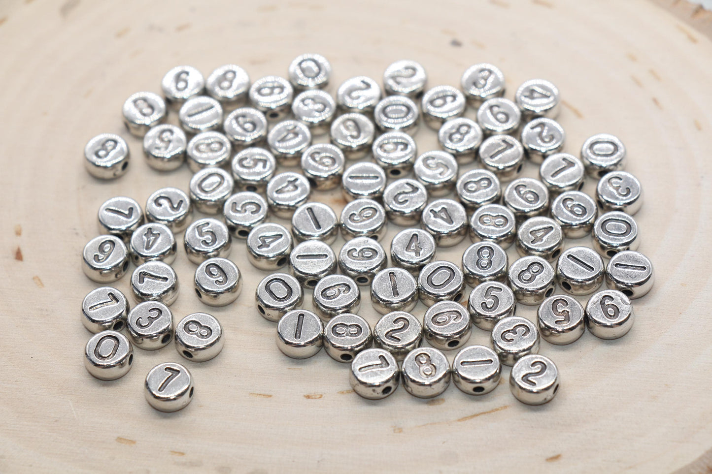 Antique Silver Number Beads, Mix Number Beads, Plastic Mix Number Beads, Round Number Beads, Size 7mm #3266