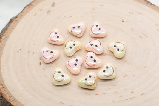 Smiley Face Heart Beads, Iridescent Heart Beads, Heart Chunky Acrylic Beads, Happy Face Beads, Jewelry Making Beads #3288 #3289
