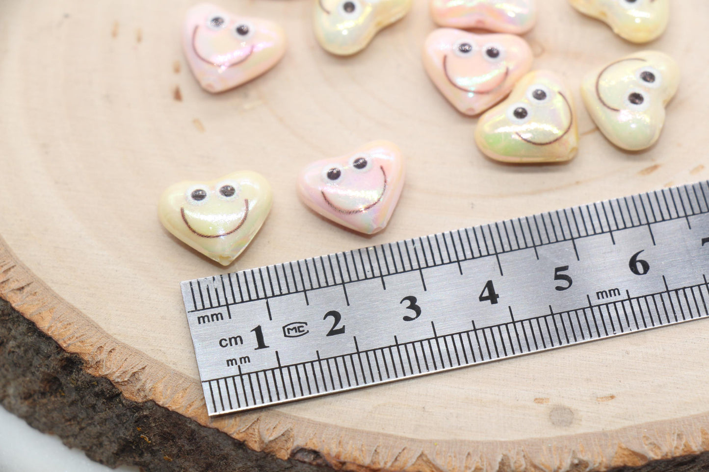 Smiley Face Heart Beads, Iridescent Heart Beads, Heart Chunky Acrylic Beads, Happy Face Beads, Jewelry Making Beads #3288 #3289
