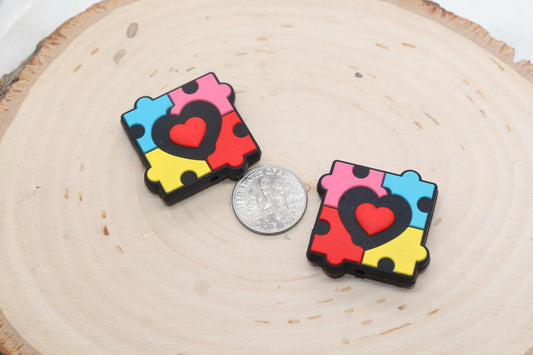 Autism Heart Puzzle Pieces Silicone Focal Beads, Focal Beads, Chunky Beads, Silicone Loose Beads, Beadble Pen Beads #600