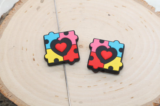 Autism Heart Puzzle Pieces Silicone Focal Beads, Focal Beads, Chunky Beads, Silicone Loose Beads, Beadble Pen Beads #600