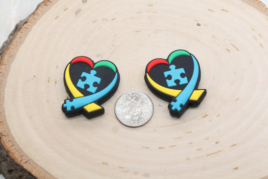 Autism Heart Puzzle Piece Silicone Focal Beads, Focal Beads, Chunky Beads, Silicone Loose Beads, Beadble Pen Beads #602