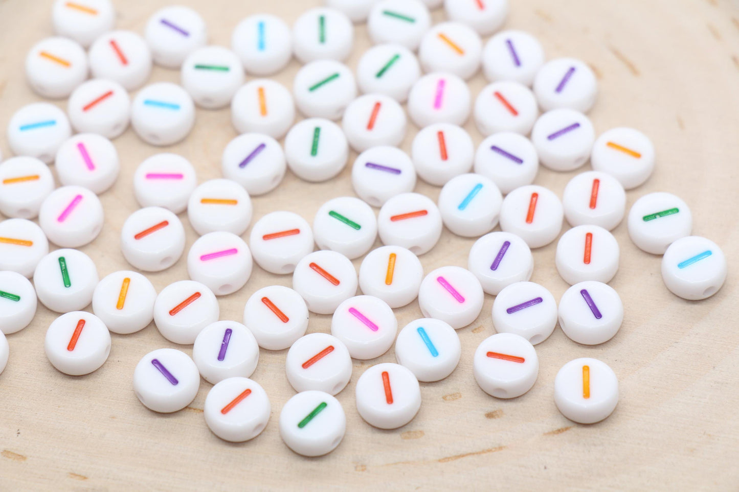 Individual 7mm round acrylic number bead, white with multicolor number 1
