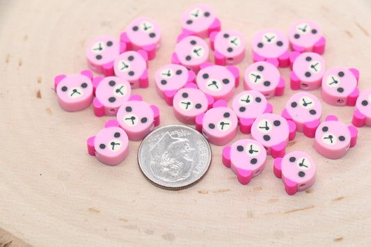 Pink Bear Polymer Clay Beads, Dog Clay Beads, Animal Themed Beads, Jewelry Beads, Bead for Bracelet #607